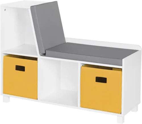 Miniatura 13 de RiverRidge Rincón de lectura para niños y banco de almacenamiento de cubos blancos con asiento acolchado cómodo y organizador de juguetes
