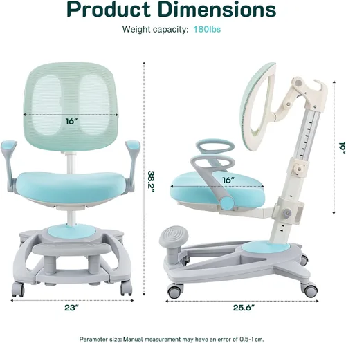 Miniatura 2 de Silla de escritorio ergonómica para niños con reposapiés y asiento ajustable en altura, multifuncional para estudio, trabajo y comedor, cojín cómodo