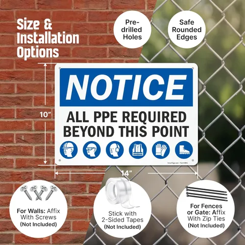 Miniatura 5 de SmartSign Aviso - Todo el PPE necesario más allá de este punto" Letrero Aluminio de 10 x 14 pulgadas