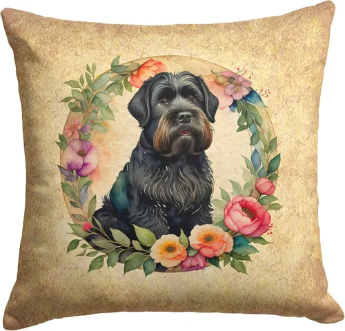 Miniatura 126 de Caroline's Treasures DAC2072PW1414 Affenpinscher and Flowers - Almohada decorativa de tela, lavable a máquina, para interiores y exteriores