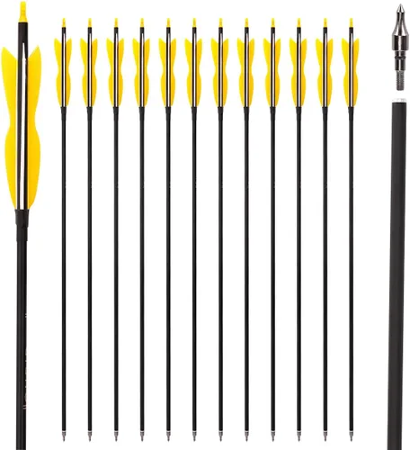Miniatura 9 de LWANO Flechas de caza de carbono de 31 pulgadas, flechas de práctica con plumas de pavo de 5 pulgadas, 500 para arco recurvo y arco compuesto 7.8MM