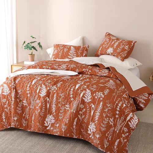 Miniatura 24 de JANZAA Juego de colcha tamaño Queen de 3 piezas con patrón floral, de microfibra ligera, ropa de cama reversible, 1 colcha y 2 fundas de almohada