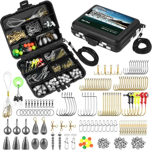MadBite by KastKing 182/265/400pcs Compact Fishing Tackle Kit - All-in-One Freshwater Hooks, Weights, Bobbers in Tackle Box, Fishing Gear Set for