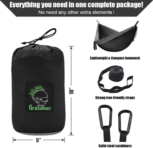 Miniatura 3 de Grassman Hamaca de camping doble y individual hamaca portátil con correas de árbol, hamacas de paracaídas de nailon ligero, accesorios
