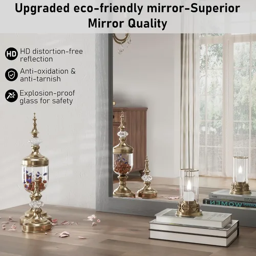 Miniatura 3 de PAIHOME Espejo de pared gris grande, espejo de baño cuadrado rústico horizontal de granja para espejos de tocador con marco de madera, decoración