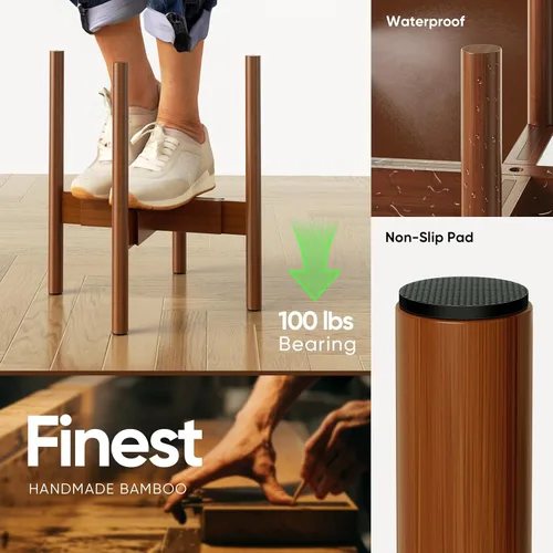 Miniatura 4 de Soporte ajustable para plantas (de 8 a 12 pulgadas), soporte de bambú moderno de mediados de siglo para plantas (15 pulgadas de altura), soporte