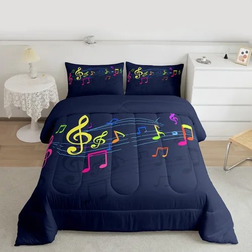 Feelyou Juego de ropa de cama con diseño de arco iris, juego de edredón para niños, niñas, decoración de notas musicales, edredón de microfibra con