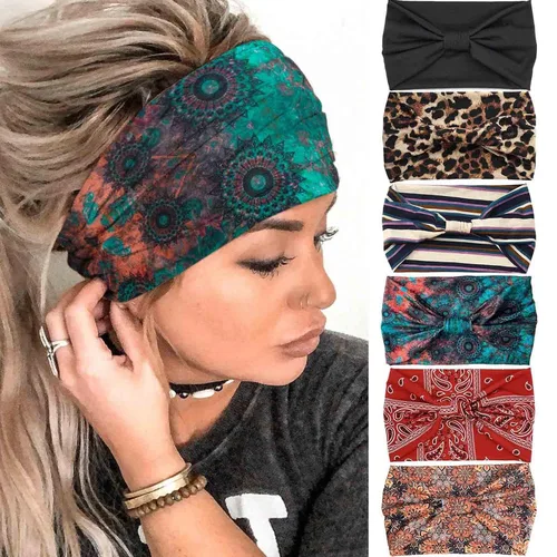Olbye Diademas bohemias para mujer, diademas anchas anudadas, bandas elásticas para la cabeza, turbante antideslizante, diadema floral, diadema para