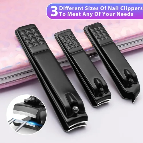 Miniatura 2 de CGBE Juego de cortaúñas, 12 piezas de acero inoxidable para hombres, juego de manicura y pedicura para regalos para hombres, color negro