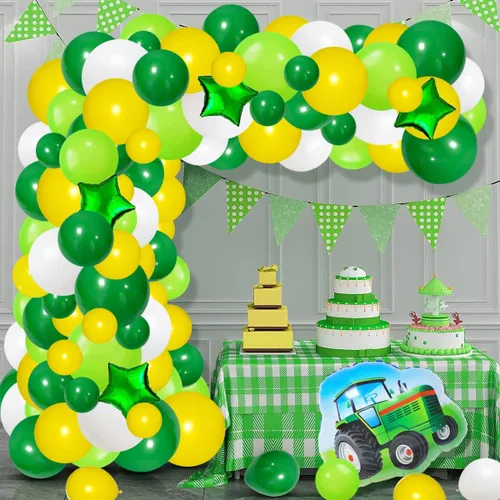 Miniatura 6 de Kit de guirnalda de globos de color verde oscuro, amarillo y blanco, 117 globos de tractor verde lima, amarillo y blanco, fiesta de cumpleaños