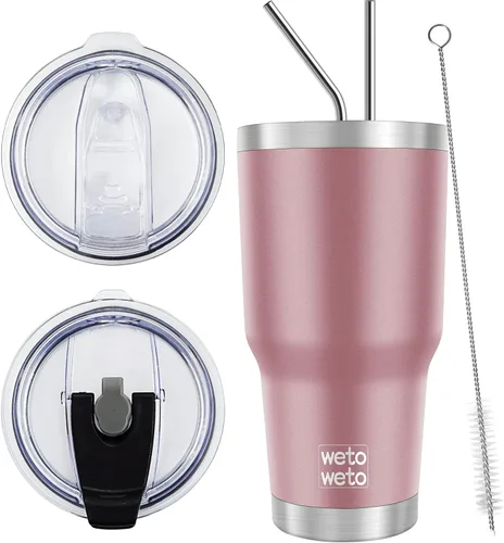 Miniatura 16 de WETOWETO - Vaso de 30oz, taza de viaje con aislamiento al vacío de acero inoxidable, taza de café y agua con recubrimiento en polvo de doble pared