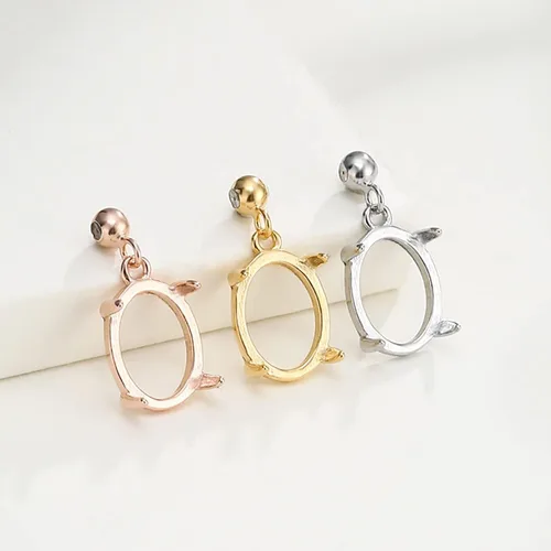 Miniatura 4 de Bandeja colgante de plata de ley 925 para bricolaje, configuración de base de camafeo con cuentas deslizantes de silicona de 0.118 pulgadas para Oro