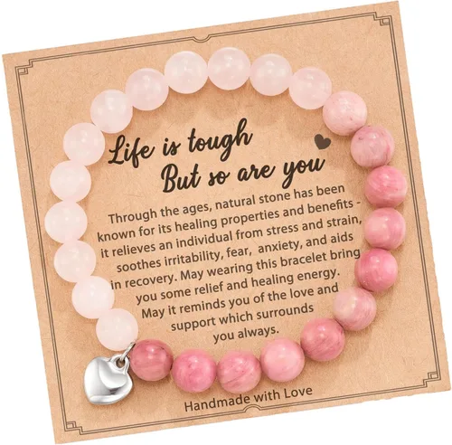 Qupzsen Pulseras de piedra natural, regalos inspiradores para mujeres, regalos de recuperación pronto, regalos de piedra de cristal de 0.315 in para