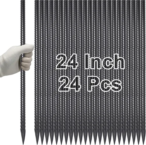 Miniatura 9 de VVOKGO - Juego de estacas de refuerzo de 24 pulgadas, estacas de forma recta para concreto, resistentes (8 piezas), estacas de acero de metal