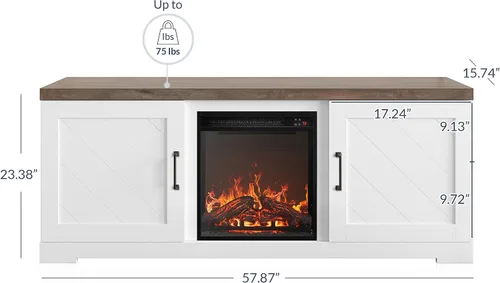 Miniatura 2 de BELLEZE Moderno soporte de TV de 58" estilo granja con calefactor eléctrico de chimenea de 18" y centro de entretenimiento multimedia para TV