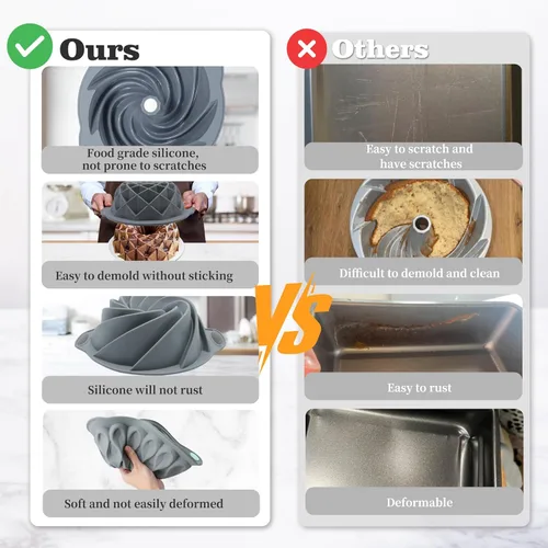 Miniatura 4 de Tongjude 4 Piezas Moldes de Silicona Acanalados para Pasteles, Molde Tubular para Hornear de 9/10/12 Tazas, Moldes de Silicona para Pasteles