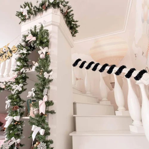 Miniatura 7 de Guirnalda de Oropel de Navidad de 26.2 pies Negra de Halloween Guirnalda Metálica para Árbol Decoraciones Colgantes de Oropel con Brillantina