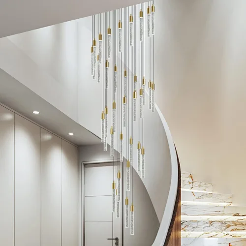 Candelabro moderno de 36 luces para sala de estar, acabado de latón dorado, luces colgantes de techo LED regulables de 216 W 6000 K para escalera,