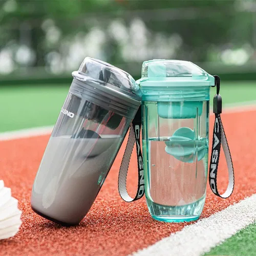 Miniatura 2 de Botella mezcladora de proteínas para gimnasio, botellas mezcladoras para mezclas de proteínas, taza agitadora Soylent con bola batidora, correa