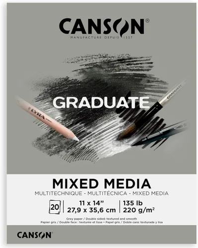 Canson Graduate - Bloc de medios mixtos en tono gris, plegable, 11 x 14 pulgadas, 20 hojas | Papel de artista para adultos y estudiantes, acuarelas,