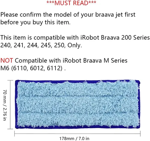 Miniatura 3 de Almohadilla de trapeador húmedo lavable y reutilizable de repuesto compatible con iRobot Braava Jet 240, 241, 244, 245, 250 Robot, azul, paquete