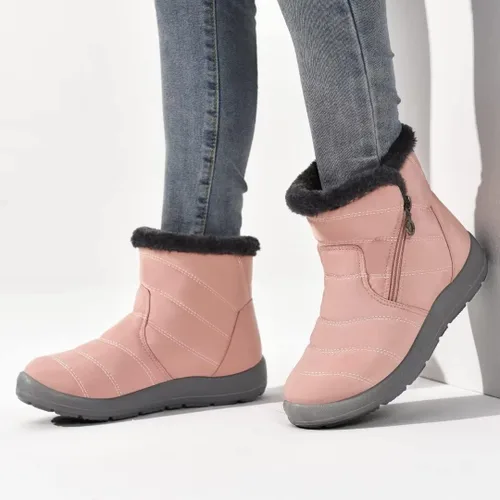 Miniatura 7 de Cheval Botas de invierno con cremallera para mujer, botines cálidos con forro de piel, antideslizantes, impermeables, cómodas, botas de invierno