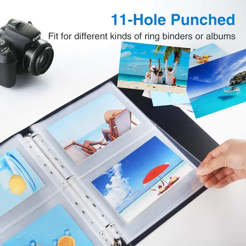 Miniatura 3 de Sooez Paquete de 30 protectores resistentes para fotos o postales, fundas de plástico transparente para carpetas de 3 anillas, dos bolsillos de 5 x