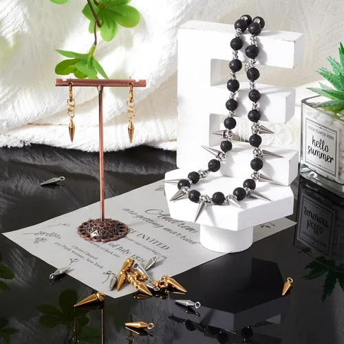 Miniatura 2 de 150 dijes de cuentas con forma de espiga, estilo tibetano, forma de cono de bala larga, para manualidades, collares, aretes, joyería