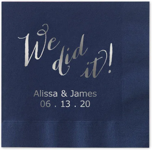 Miniatura 4 de We Did It - Servilletas de cóctel personalizadas, 100 servilletas negras de papel de 3 capas impresas en papel acuñado, plegadas de 4 3/4 x 4 3/4