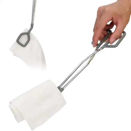 Miniatura 9 de Estink Pinzas largas para papel higiénico, ayuda de limpieza de baño de aleación de 12/15 pulgadas, herramienta ligera de asistencia para mujeres