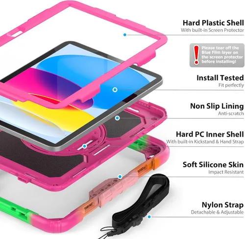 Miniatura 3 de Sibeitu Funda para iPad de 11ª (A16) 2025 y 10ª generación para niñas y mujeres, color rosa preppy de 10.9 pulgadas 2022, funda resistente para iPad