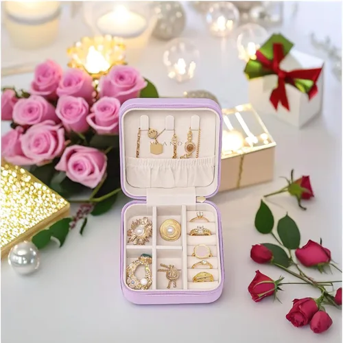 Miniatura 40 de Organizador de joyas Vlando para almacenaje y exhibición, joyero para viaje, imitación de piel, para anillos, aretes, collares.