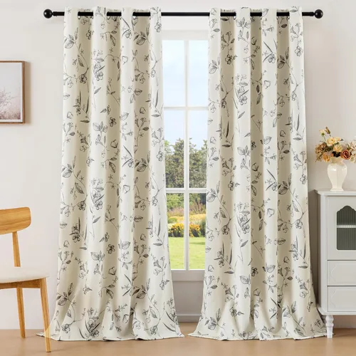 Miniatura 10 de ChrisDowa Cortinas florales 100% opacas de 63 pulgadas de largo, 2 paneles para dormitorio, sala de estar, estampado de flores negras