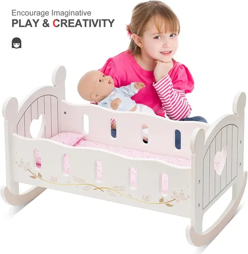 Miniatura 5 de ROBUD Cuna de madera para muñecas, juguetes de cama de muñeca, se adapta a accesorios de muñeca de hasta 18 pulgadas