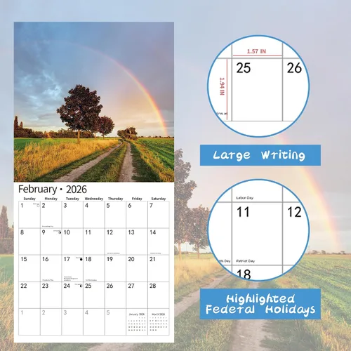 Miniatura 3 de Calendario de pared 2026, calendario 2026, noviembre de 2025 a diciembre de 2026, calendario de pared arcoíris, 12 x 24 pulgadas abierto, página