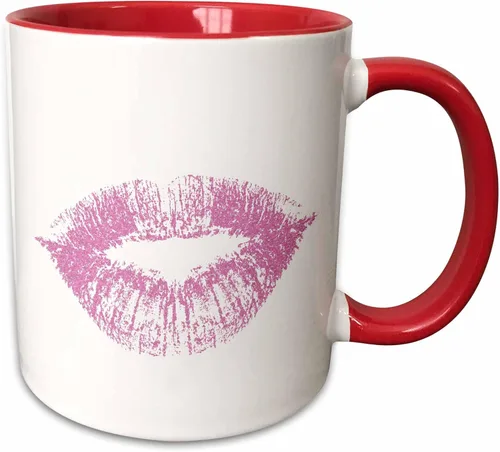 Miniatura 10 de 3dRose Girly Pink Kiss Lips 15oz Two-Tone Black Mug