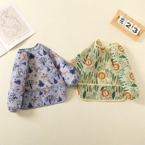 Miniatura 3 de Paquete de 3 baberos de manga larga, bata de bebé para comer de 6 a 30 meses, baberos reutilizables para bebés y niños pequeños C (3 paquete)