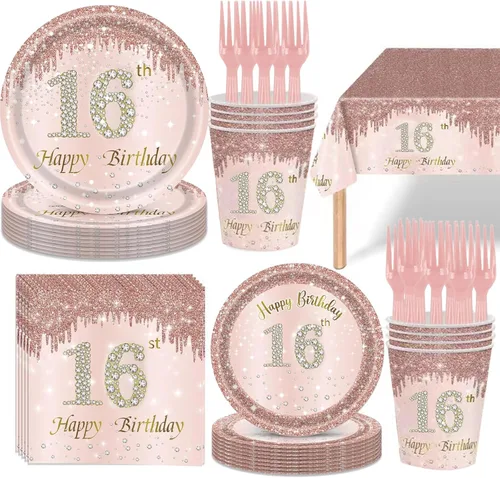Miniatura 19 de 121 piezas de suministros para fiesta de 40 cumpleaños, platos, servilletas, tazas, tenedores, mantel, decoración temática de 40 cumpleaños en oro
