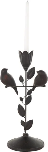 Deco 79 Polystone - Estatua decorativa de pájaro con hojas de vid y cobre, figura decorativa de 7 x 6 x 14 pulgadas, color negro