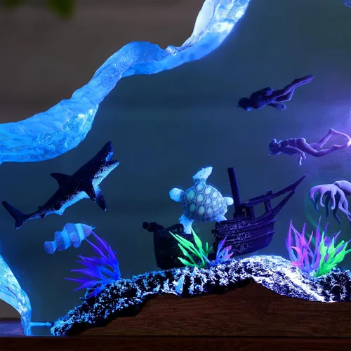 Miniatura 3 de Lámpara de luz multicolor de resina epoxi creativa del océano, hecha a mano, con forma de onda profunda, lámpara de océano acuático profundo