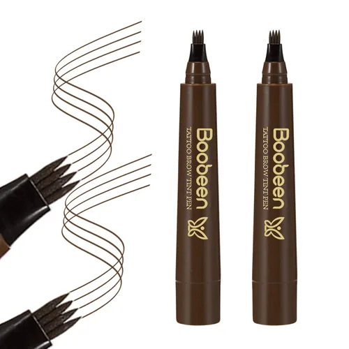 Boobeen 2 lápices de cejas impermeables – Bolígrafo de tatuaje de cejas Microblading con un aplicador de punta de microhorquilla – Crea cejas de