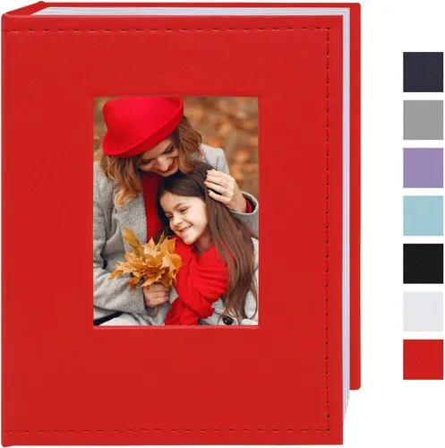 Miniatura 33 de Álbum de fotos pequeño de 4 x 6 pulgadas, paquete de 2 libros de fotos de cuero, cada mini álbum de 26 páginas tiene capacidad para 52 fotos, Rojo