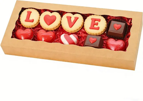 Miniatura 11 de 5 cajas para galletas de 12 x 5 x 1.5 pulgadas, cajas de panadería con ventana, caja para fresas cubiertas de chocolate para Navidad, San Valentín