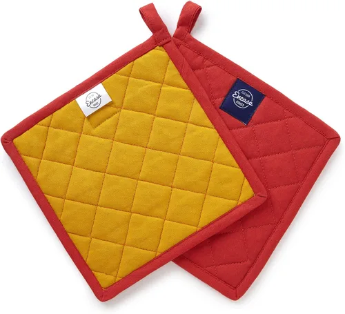 Miniatura 14 de Encasa XO Juego de 2 soportes para ollas de algodón resistentes al calor con lazo para colgar, color azul escocés, almohadillas acolchadas multiusos