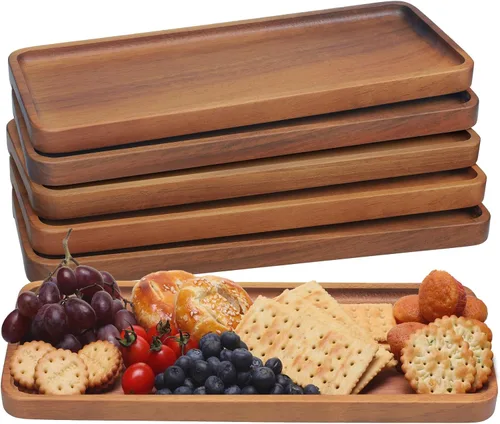 Miniatura 6 de Pequeñas bandejas y platos de madera maciza de acacia – Mini tablas de madera para charcutería, tabla rectangular para quesos para alimentos, baño