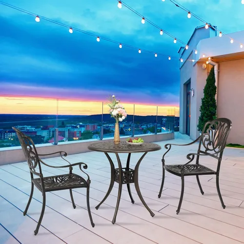 Miniatura 8 de VINGLI Juego de 2 sillas de patio de aluminio fundido para todo tipo de clima, sillas de comedor al aire libre, sillones de metal para piscina