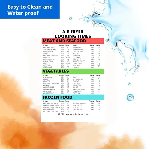 Miniatura 4 de Freidora de aire Imán Tiempos de cocción 6x9 Tabla de conversión de cocina - Carne Mariscos Verduras Alimentos congelados - Guía de cocción con imán