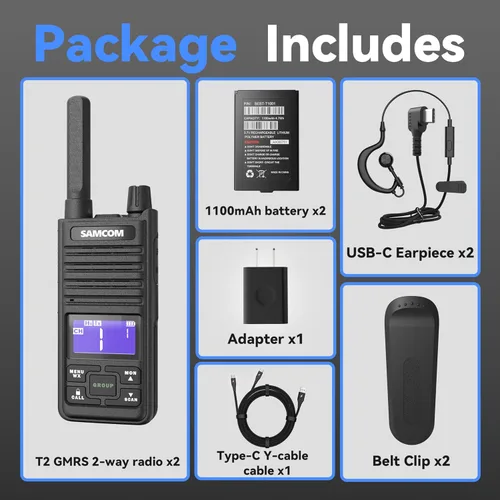 Miniatura 8 de SAMCOM Radio T2 GMRS de 2 W de largo alcance Walkie Talkie NOAA recargable para el clima, radio bidireccional resistente, radios de llamadas