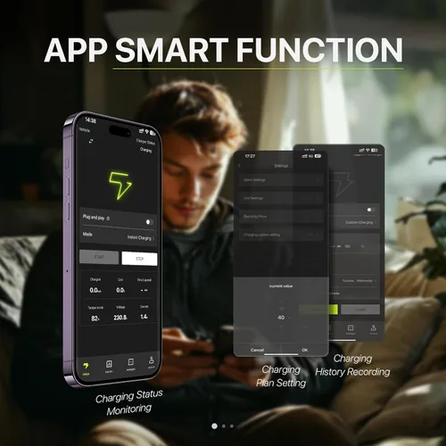 Miniatura 4 de Cargador eléctrico de nivel 2 de 40 A, cargador eléctrico inteligente para el hogar, pantalla activada por movimiento, 240 V con enchufe NEMA 14-50