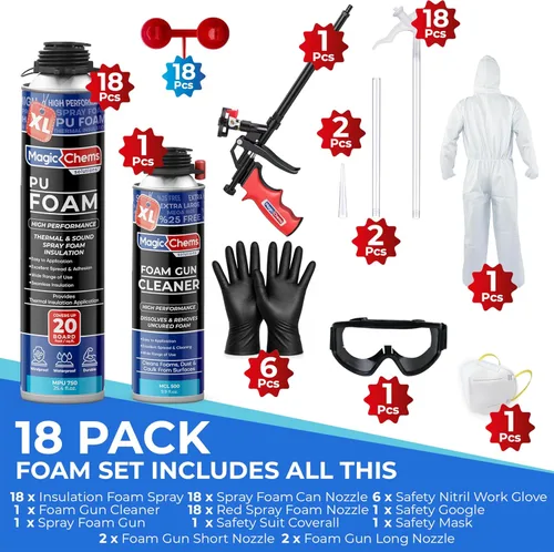 Miniatura 2 de Kit de aislamiento de espuma en aerosol de celda cerrada (paquete de 18 – 25.4 onzas), sellador de espuma de poliuretano expandible, espuma aislante